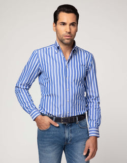 LUXURY POPLIN AWNING STRIPE BUTTON DOWN ...